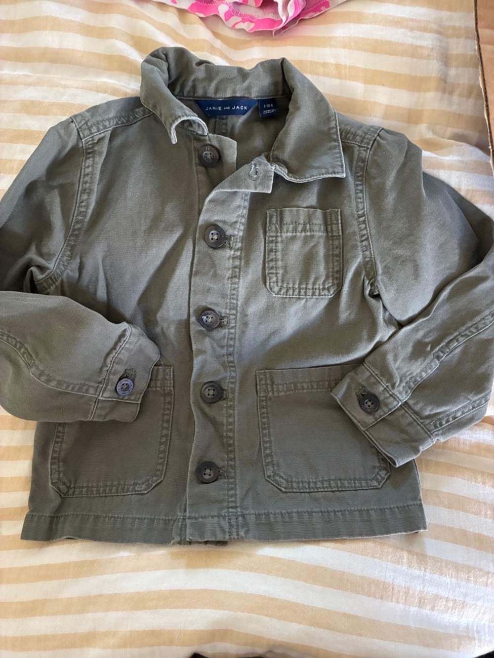 Janie and Jack Olive Green Kids' Utility Jean Jacket 3/4